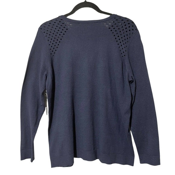 IM NYC Isaac Mizrahi Size M Pullover Sweater Crew-Neck Princess Seam Navy Blue - Picture 3 of 11